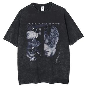 Juego de amigos Leon S Kennedy Camisa de manga corta impresa 2024 Harajuku Summer Vintage Wash 250G Cotton Mens sueltos 240424