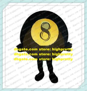Vriendelijke zwarte biljart ball carom mascotte kostuum mascota fancy jurk met ronde geel gezicht zwart acht chopine nr. 7192