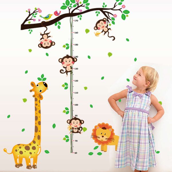 Animales de dibujos animados amigables altura de los niños pegatinas de pared para habitaciones para bebés encantadores giraffas elefante gatos decoración del hogar calcomanías de pared de vinilo