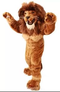 Vriendelijke leeuw mascotte kostuum volwassen grootte wild dier mannelijk leeuwenkoning carnavalsfeest