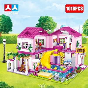 Amis Ville Maison Vacances D'été Villa Château Blocs De Construction Ensembles Chiffres Piscine DIY Jouets pour Enfants Filles Cadeau D'anniversaire 220414