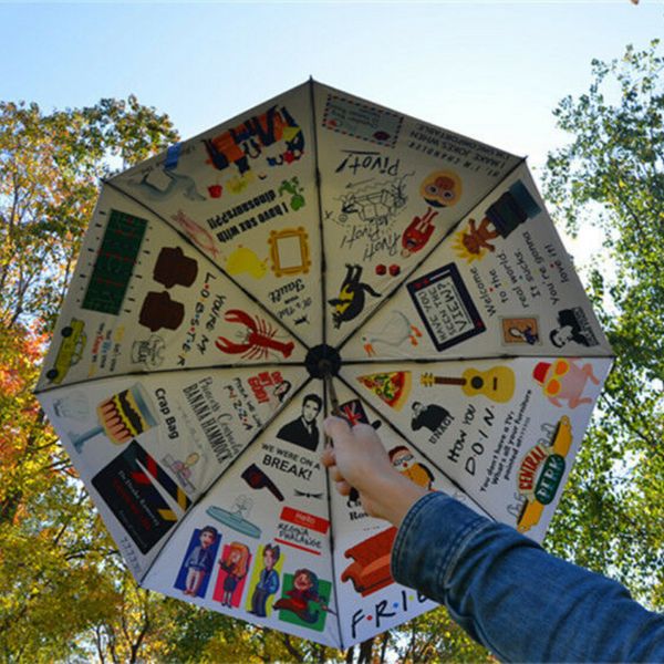 Friends Series télévisées parapluie pliante Central Perk Anti-UV Umbrel imperméable Portable Sunshade Beach Umbrella For Friends Lovers