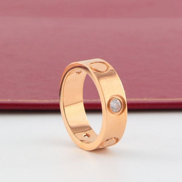 Amistad Anillo de oro rosa para mujeres Hombres Anillos de banda Diseñador Amor Joyería Clásico Unisex Titanio Acero Simplicidad Moda Amante de lujo Anillo de uñas 4MM 5MM