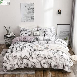 Frigg Impreso Juego de cama de mármol Blanco Negro Funda nórdica King Queen Tamaño Funda de edredón Breve Ropa de cama Funda de edredón 3 piezas 2 piezas T200409