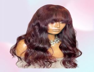 Frange vague de corps bordeaux rouge 99j perruque de cheveux humains avec frange pour les femmes malaisie 200 densité bouclés pleine Machine faite Wigs8034218