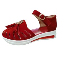 Sandales à franges pour femmes, chaussures compensées, gladiateur d'été, sangle à boucle, dames, 2021