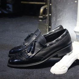 Fringe Vintage Tassel Work Black Style Office Men Handmade Full Grain Leather Gentlemen Formal Business Shoes 440