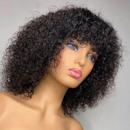 Fringe Wig Human Hair Short Bob Wig Jerry Curly Pruiken met een pony 150 Dichtheid Volledige machine -pruik voor vrouwen Remy Human Hair goedkope pruik