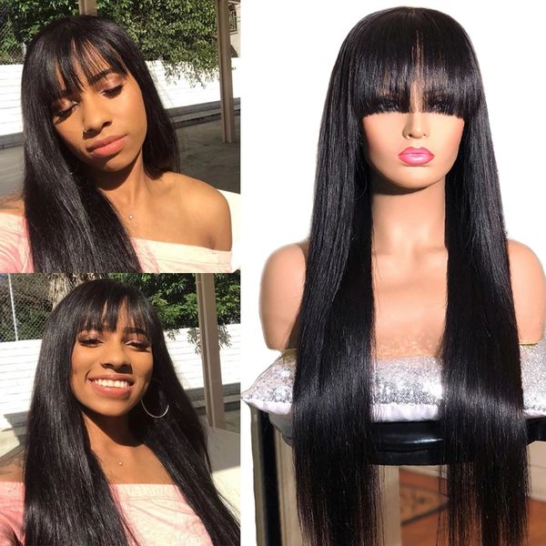 Fringe Wigs Front de dentelle synthétique résistante à la chaleur avec frange Wig Silky Stright Wig Natural Pré-cueillette Bleach 165 1