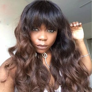 Fringe Wigs Ombre Brown Blonde 13x6 Lace Front Haren Pruik met pony Body Wave 360 ​​Frontale voorgepreuken Silktop Volledige kant 5x5 Laces Sluiting