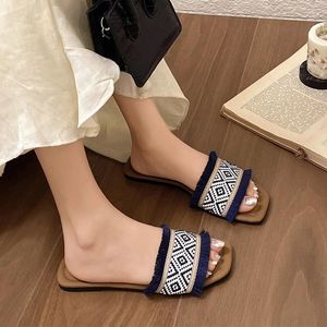 Fringe Women Print Slippers 395 Random Beach Flats Shoes Summer Sandals 2024 Designer Flip Flops Casual Slides Femme Zapat 45