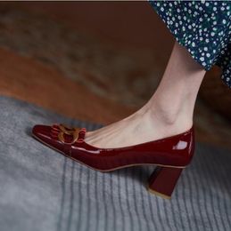 Fringe Vrouwen Enkele Kwastje Elegante 2022 Herfst Nieuwe 5.5 Cm Hoge Hakken Muller Schoenen Koeienhuid 573