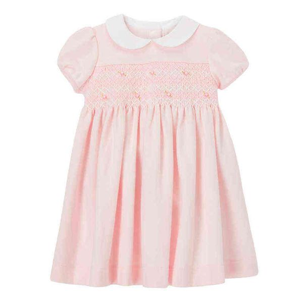 Robes pour bébés filles marque vêtements d'été coton fleur applique enfant en bas âge Peter ventilateur col décontracté rose robe pour enfants 2-7 ans G1215