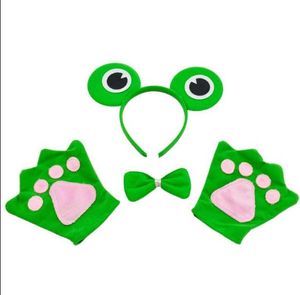 Grenouille Bandeau Noeud Papillon Gants Ensemble Enfants Bandeau Animal Pattes Cravate Fête Cosplay Costume D'Halloween Déguisements Accessoires Vert Noël Enfant Faveur