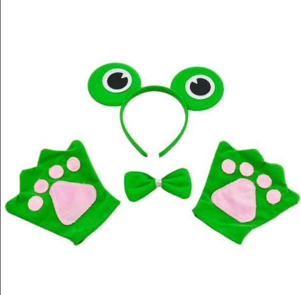 Diadema de rana Pajarita Conjunto de guantes Diadema de animales para niños Patas Corbata Fiesta Cosplay Disfraz de Halloween Accesorios de disfraces verde Navidad Favor del niño