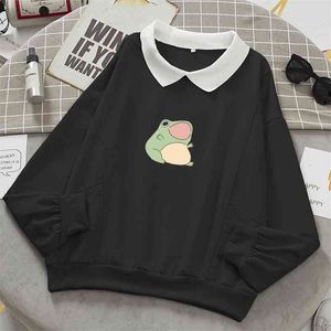 Frog Swearshirt Graphic Aesthetic Oversize Vêtements Harajuku Coton Pull Feminino Sweats à capuche avec poche Kawaii Sweat à capuche pour filles 210803