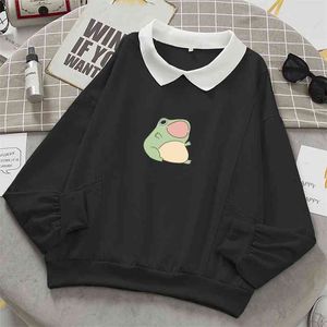 Grenouille Swearshirt graphique esthétique surdimensionné vêtements Harajuku coton pull Feminino Hoodies avec poche Kawaii à capuche pour les filles 210728