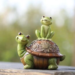 Grenouille tortue ornement résine simulée grenouille tortue Figurine décorative mignon Animal Statue jardin décoration fournitures pour la maison 240113
