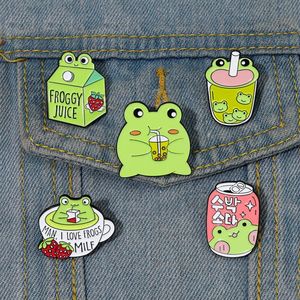 Froggy emailpennen Custom Cute Frog Coffee Mug Mok Sap Can Broches Rapel Badges Animal Sieraden Gift voor kinderen Vrienden 1316