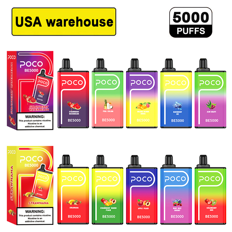 USA Original Poco BE5000 Eletronic Sigaretta usa e getta Vape penna Mesh Coil 5000 sbuffi Flusso d'aria di vapore Ricaricabile 14ML 10 Sapori Dispositivo e Cigs Vaporizzatori