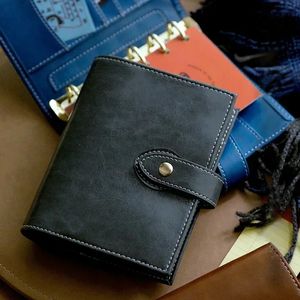 FromThenon A7 A6 A5 Soft Leather Large Ring Pine Leaf Notebook 6-Hole Metal Ring A7 Retro Leather Planner Portable Notebook 240506