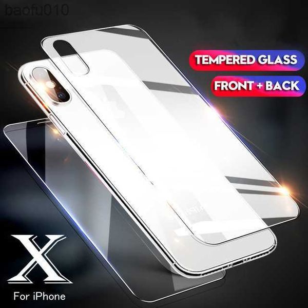 Parte delantera trasera 2PCS HD Vidrio templado transparente para iPhone X 6 6s 7 8 Plus 5 5S SE Película protectora de pantalla para iPhone XS Max Vidrio trasero L230619