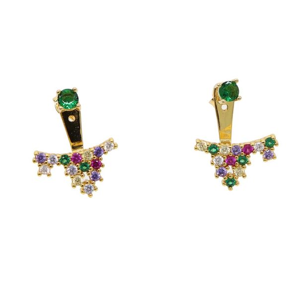 Boucle d'oreille cz avant et arrière, mélange de pierres multicolores, élégance, couleur or, double face, bijoux à la mode pour femmes et filles, haute qualité