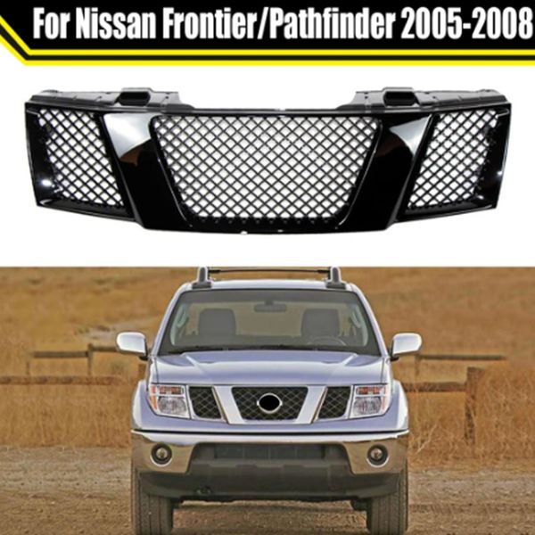 Máscara de parachoques delantero tipo ABS, parrillas de rejilla de carreras negras brillantes para Nissan Frontier Pathfinder 2005-2008, accesorios de estilo de coche