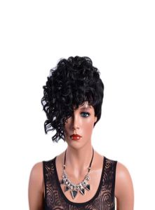 Perruques courtes droites bouclées avant avec frange perruque Afro de cheveux synthétiques noirs naturels pour femmes fibre haute température44028551568592