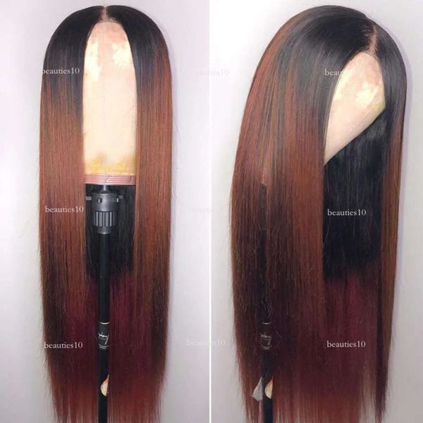 Ombre humano delantero dos tono T1B/30 Silky Silky Retrase Brasilian Virgin Cabello 130% Densidad Nudos Blanqueados Peluces de encaje completo