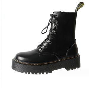 Vooraan vetergevecht laarzen 5 cm dikke hielplatform dames laarzen Britse stijl dikke zool vergroting casual laarzen meisjes schoenen voor feest 35-40