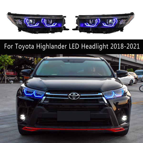 Lámpara frontal, luz de circulación diurna para Toyota Highlander, conjunto de faros LED 18-21, indicador de señal de giro tipo serpentina, accesorios para coche