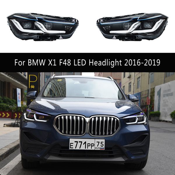 Lámpara frontal Luz de circulación diurna Indicador de señal de giro tipo serpentina para BMW X1 F48 Conjunto de faros LED 16-19 Proyector de ojo con ángulo de haz alto