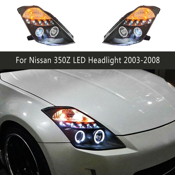 Lámpara frontal DRL Luces de circulación diurna para Nissan 350Z Conjunto de faros LED 03-08 Luz De Carretera Proyector Angel Eye Streamer Señal de giro