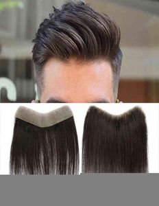 Front Men Toupee 100 morceau de cheveux humains pour hommes V Style avant toupet perruque Remy cheveux avec base de peau mince délié naturel toupet H22042091365