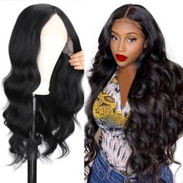 Front Natural Hair Gluels Body Wave s For Women Middle Part Good Quality Synthetic Wig Lace front