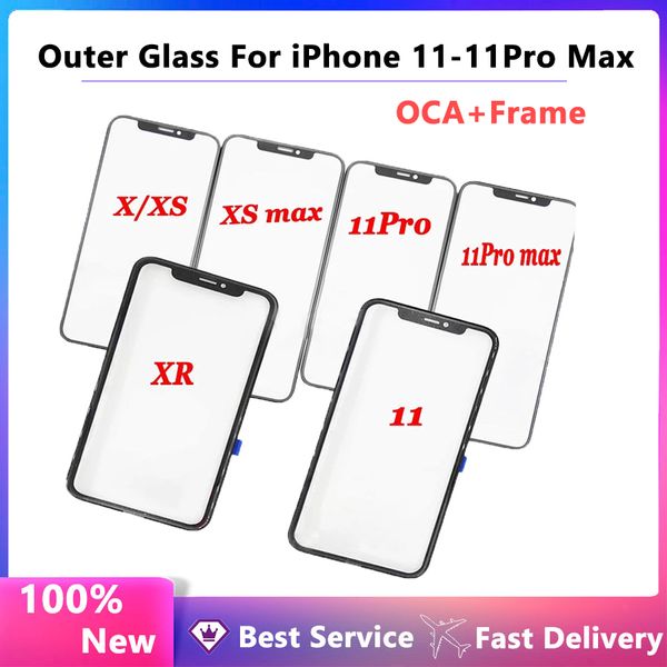 Verre extérieure écran avant avec colle OCA pour iPhone X XS Max XR 11 11pro MAX ÉCRANSE LCD TOCH LENS VERRE RÉPLACE DE remplacement + outil