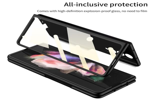 Film de verre trempé avant Cas de téléphone pour Samsung Galaxy Z Fold 3 5G Ultra Thin Mat Plastic dur Slim Full Protective Cover 9764352