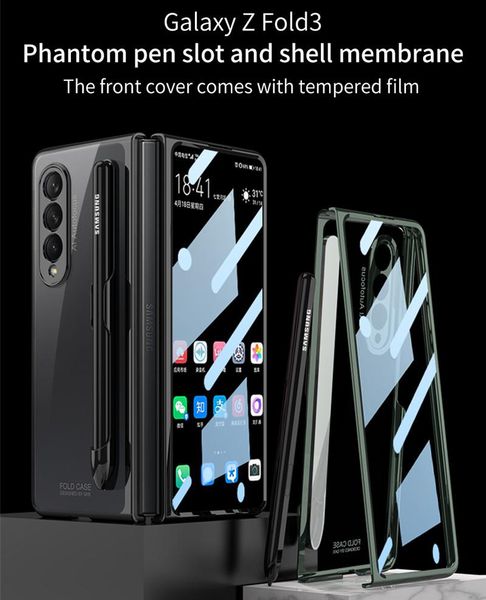 Film de verre trempé avant série fantôme étuis pour téléphones portables pour Samsung Galaxy Z Fold 3 5G avec fente pour stylo couverture de protection complète