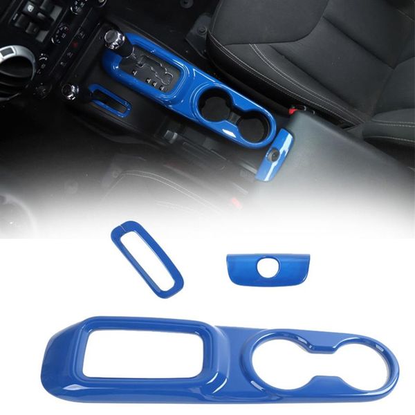 Panneau d'engrenage de tasse d'eau avant, boîte d'accoudoir de Console centrale, garniture de couvercle de trou de serrure pour Jeep Wrangler JK illimité 11-17 3 pièces Blue199S