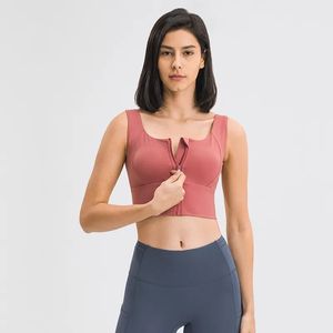 Sujetador con cremallera frontal Sujetadores de yoga de alto soporte Moda Camisetas sin mangas amigables con la piel Sujetador deportivo transpirable Ropa interior de dama Chaleco para correr con copas extraíbles