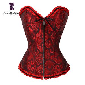 Fermeture éclair avant Minceur Taille Shaper Lace Up Femmes Bustier Plus Taille Body Shapewear Plissé Désossé Corset Overbust Avec G String 819 # MX200506