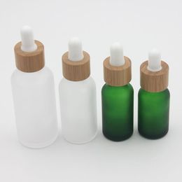 Frost Clear Glass Dropper Bottle 15ml 20 30ml con tapa de bambú Botellas de aceite esencial Frosted Green Bsari