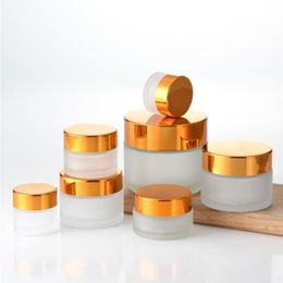 Frost Glass Cream Jar Fles 10g 20g 30g 1oz Lege Container Cosmetische Potten met Zwart Goud Deksel Wuwcg