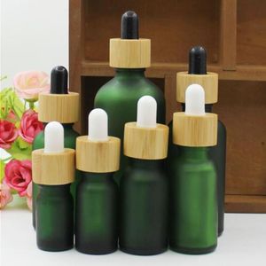 Frost Glass Dropper Bottle 10ml 15ml 20ml 30ml 50ml con tapa de bambú Botellas de aceite esencial Frosted Green Srbmr