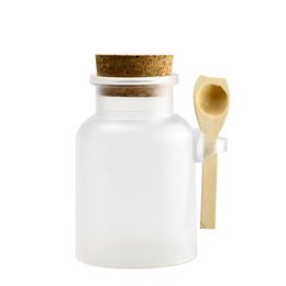 Botellas de máscara recargables con sello de sal de baño de ABS esmerilado con cuchara de madera Corcho suave 100 ml 200 ml 300 ml UBJQA