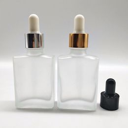 Frosted Clear 15 ml 30 ml 50 ml 100 ml vierkante glas Tinctuur Oilflessen met aluminium druppelaar deksel, UV-proof 1oz rechthoekige baard Oliedijpen Freeship