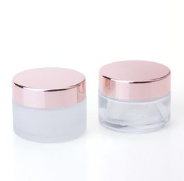 Frosted Clear Glass Cream Bottle Cosmetic Jar Lotion Lip Balmcontainer met roségouden deksel 5G 10G 15G 20G 30G 50G 100G SN755