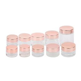 Frosted helder glazen pot Crèmefles Cosmetische container met roségouden deksel 5g 10g 15g 20g 30g 50g 100g Verpakking Flessen Wefio