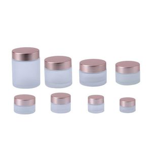 Conteneur de maquillage cosmétique de bouteille de crème de bocal en verre clair dépoli avec couvercle en or rose 5g 10g 15g 20g 30g 50g 100g Bouteilles d'emballage